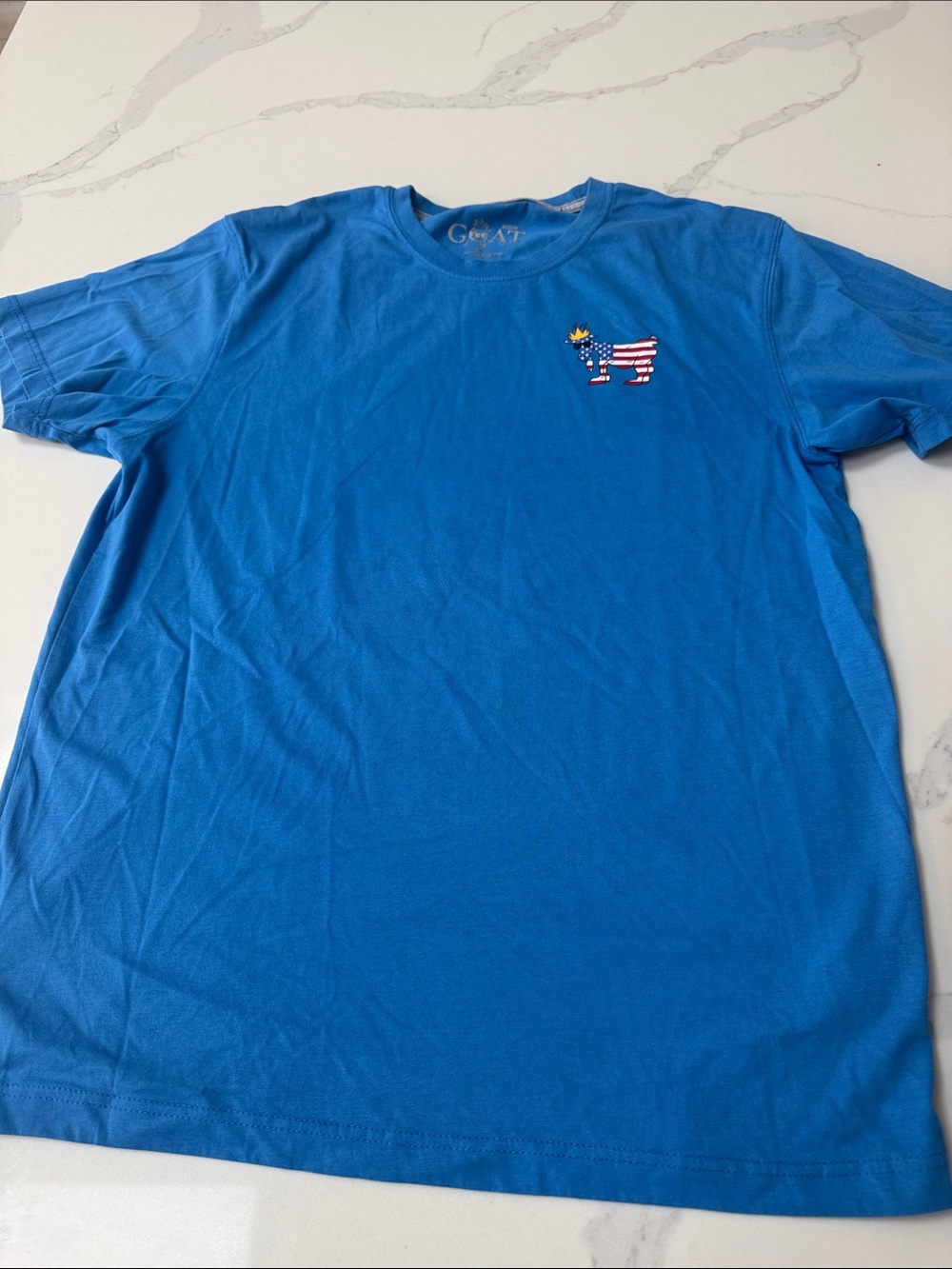 GOAT USA Blue Short Sleeve Crew Tee with American Flag Dog Patch